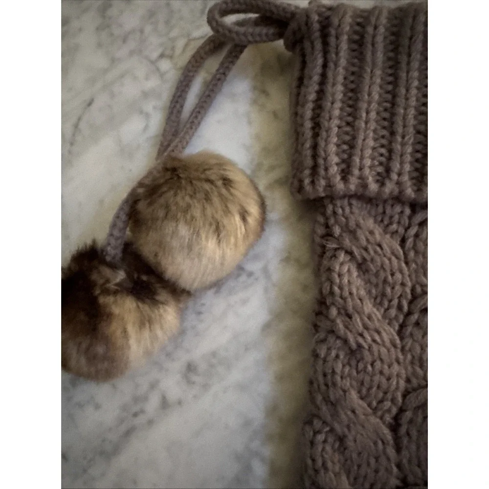 Cable Knit Christmas Stocking Gray Farmhouse Fleece Lined Cozy Cabin